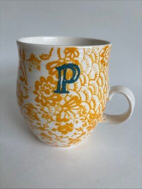Anthropologie Homegrown Monogram Letter P Mug Yellow Floral
